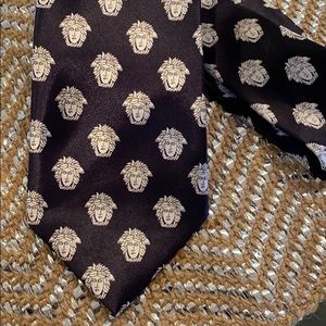 Versace Greek God Navy White Silk Tie